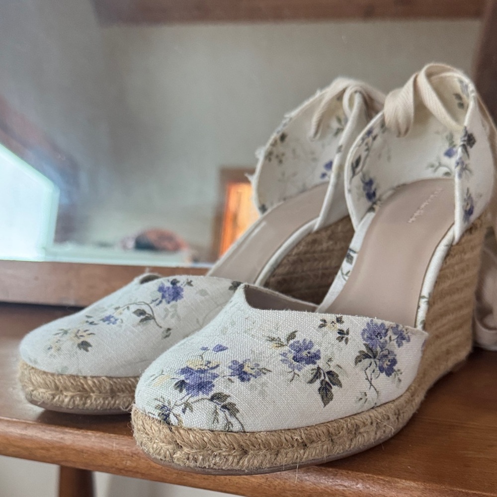 Reformation Cream and Purple Floral Espadrilles